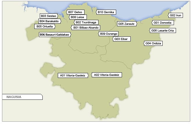 Mapa con los berritzegunes de Euskadi